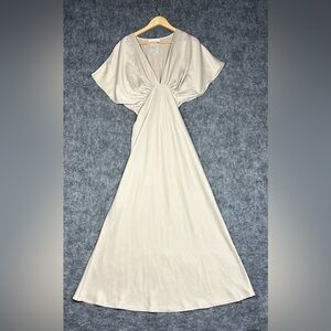 BHLDN Cream V-Neck Maxi Dress with Draped Size 2